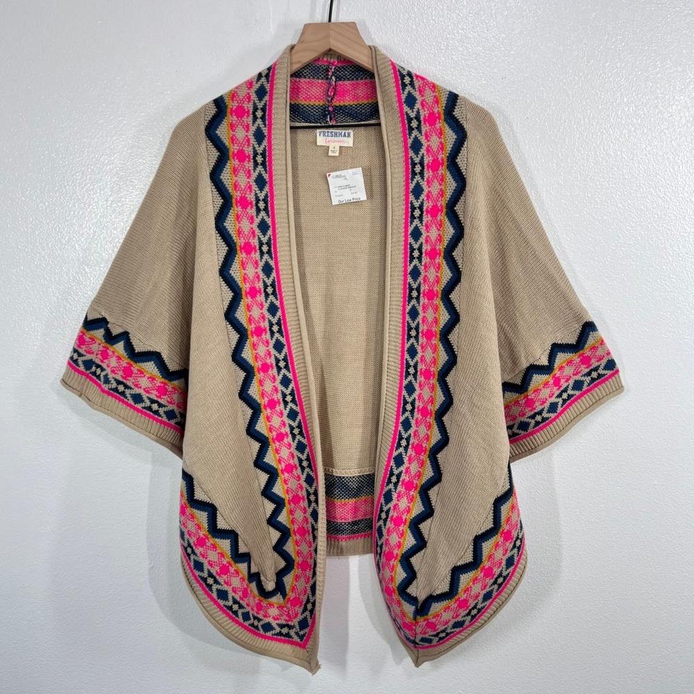 Freshman Forever  Small Pink Aztec Geometric Open-Front Cardigan Kimono Sweater